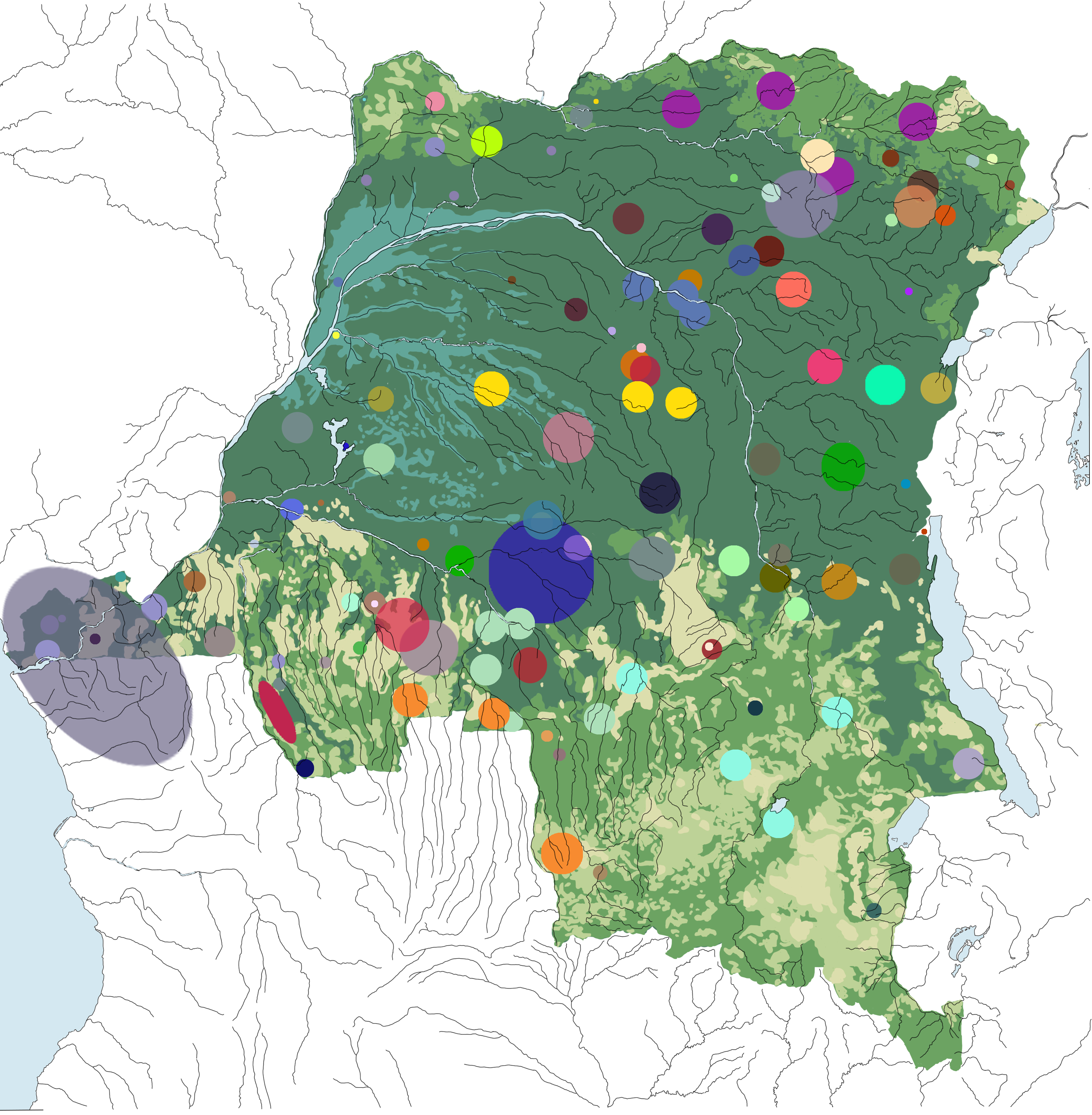 Fig.1 Map of the DRC with the provenance of the textile collection marked RMCA©